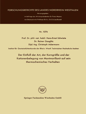 cover image of Der Einfluß der Art, der Korngröße und der Kationenbelegung von Montmorillonit auf sein thermochemisches Verhalten